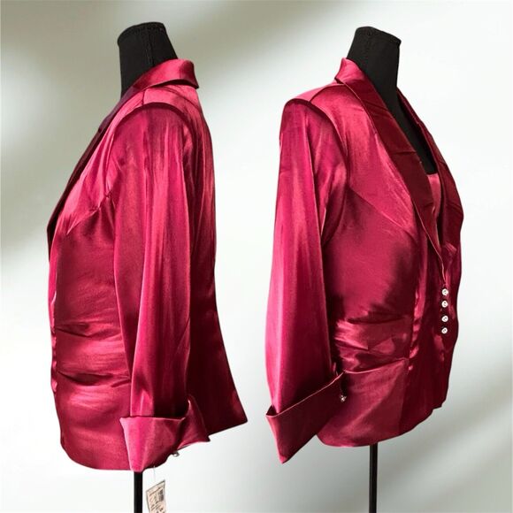 Dressbarn Collection Satin Top 2 Pc Ruby Red Jacket With Shell NEW - Picture 2 of 12